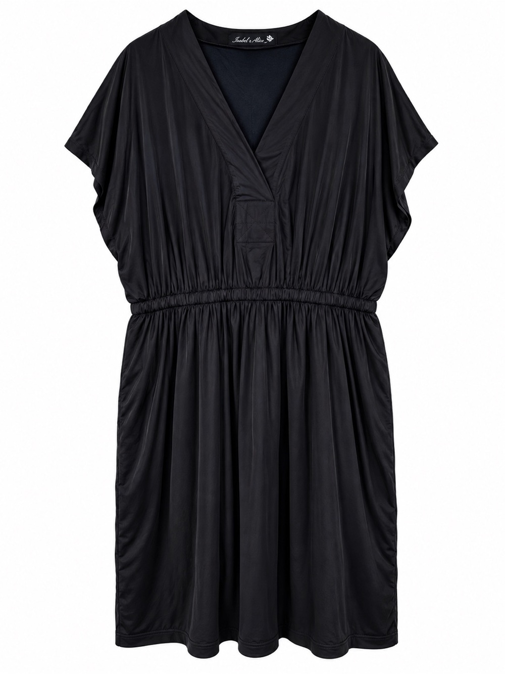Isabel & Alice Women’s 1X Black V Neck Dolman Sleeve Elastic Waist Dress